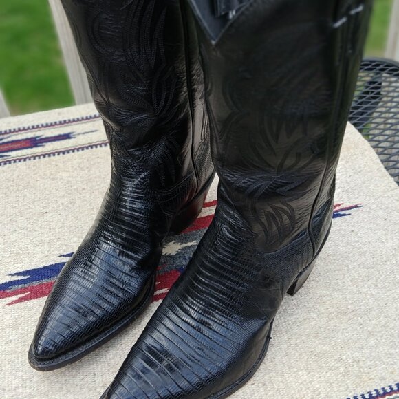VINTAGE 80's JUSTIN COWBOY BOOTS - BLACK LIZARD/LEATHER - WOMEN'S 7.5 B - L4705 - Picture 9 of 13